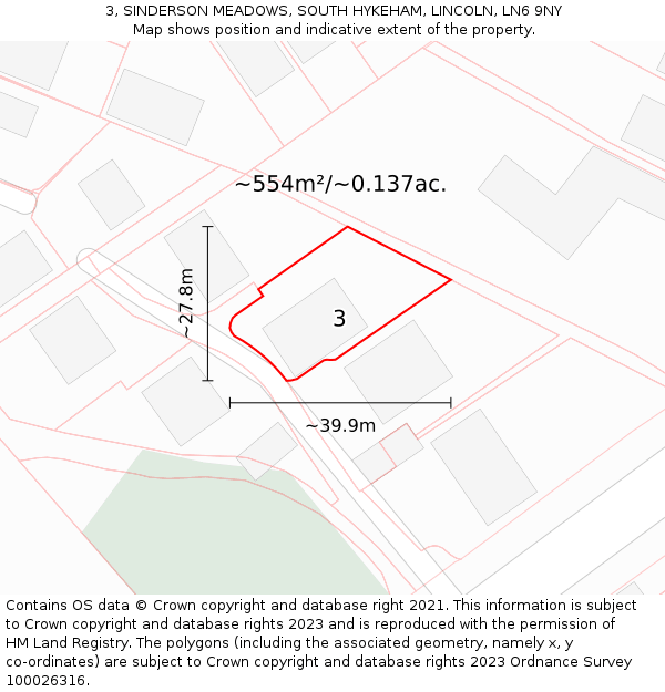 3, SINDERSON MEADOWS, SOUTH HYKEHAM, LINCOLN, LN6 9NY: Plot and title map