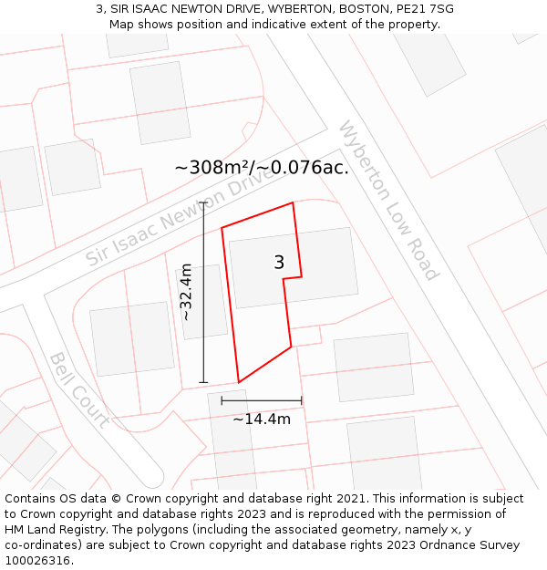 3, SIR ISAAC NEWTON DRIVE, WYBERTON, BOSTON, PE21 7SG: Plot and title map