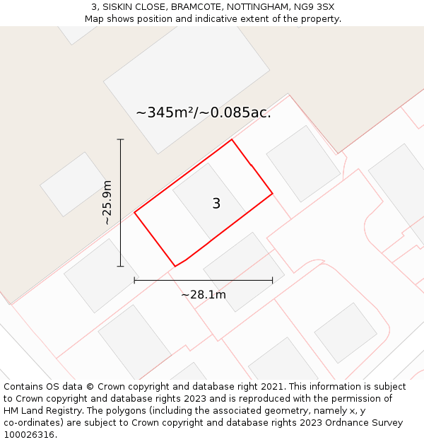 3, SISKIN CLOSE, BRAMCOTE, NOTTINGHAM, NG9 3SX: Plot and title map