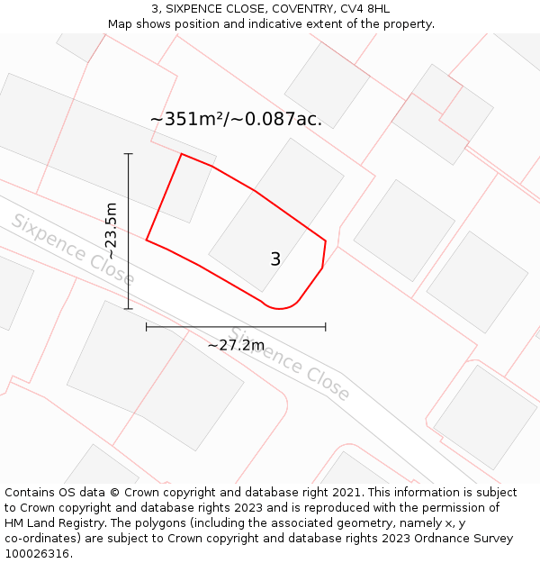 3, SIXPENCE CLOSE, COVENTRY, CV4 8HL: Plot and title map