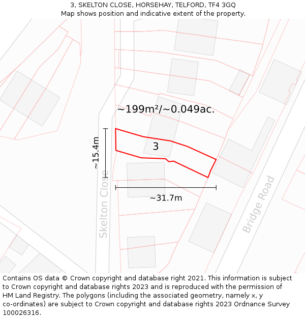 3, SKELTON CLOSE, HORSEHAY, TELFORD, TF4 3GQ: Plot and title map