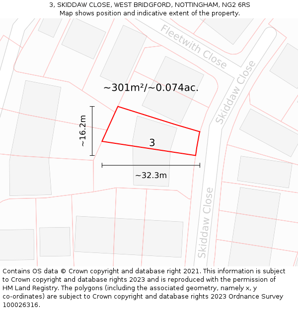 3, SKIDDAW CLOSE, WEST BRIDGFORD, NOTTINGHAM, NG2 6RS: Plot and title map