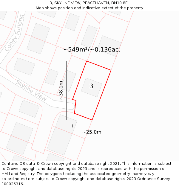 3, SKYLINE VIEW, PEACEHAVEN, BN10 8EL: Plot and title map