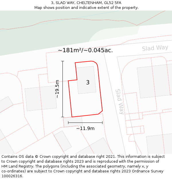 3, SLAD WAY, CHELTENHAM, GL52 5FA: Plot and title map