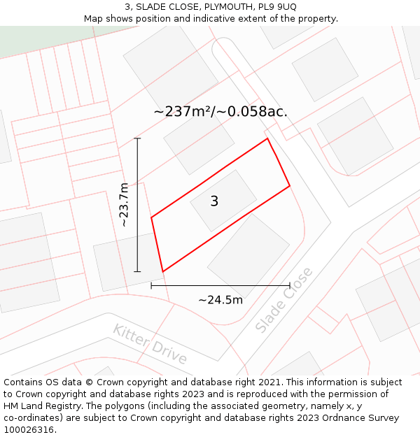 3, SLADE CLOSE, PLYMOUTH, PL9 9UQ: Plot and title map