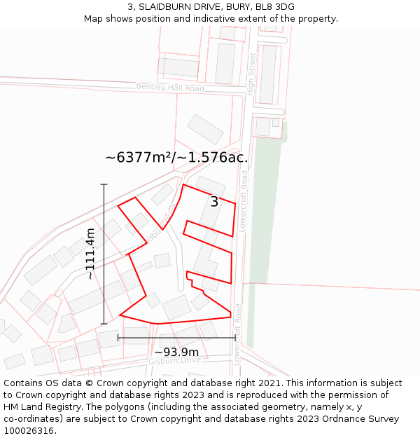 3, SLAIDBURN DRIVE, BURY, BL8 3DG: Plot and title map