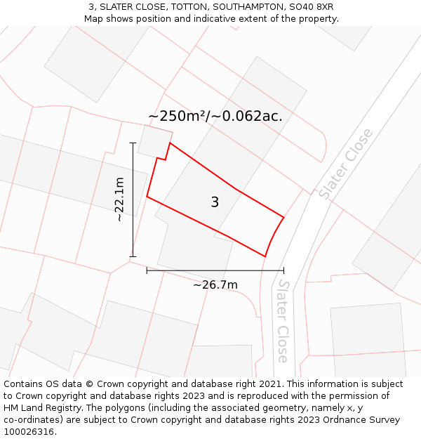 3, SLATER CLOSE, TOTTON, SOUTHAMPTON, SO40 8XR: Plot and title map