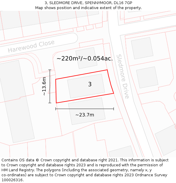 3, SLEDMORE DRIVE, SPENNYMOOR, DL16 7GP: Plot and title map