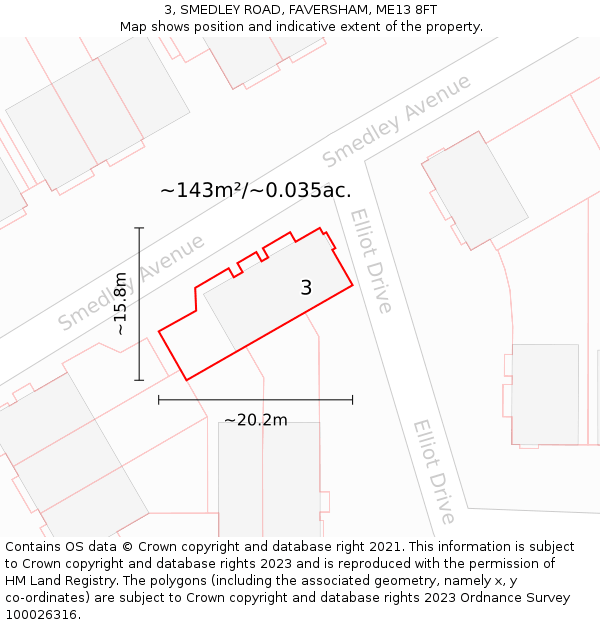 3, SMEDLEY ROAD, FAVERSHAM, ME13 8FT: Plot and title map