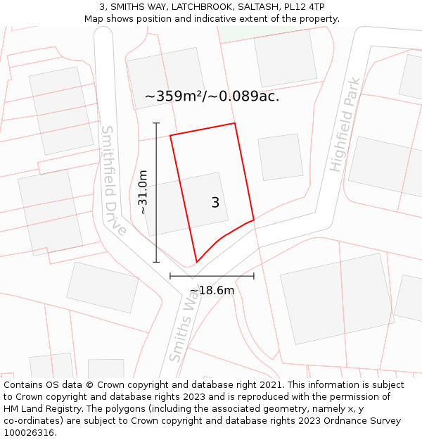 3, SMITHS WAY, LATCHBROOK, SALTASH, PL12 4TP: Plot and title map