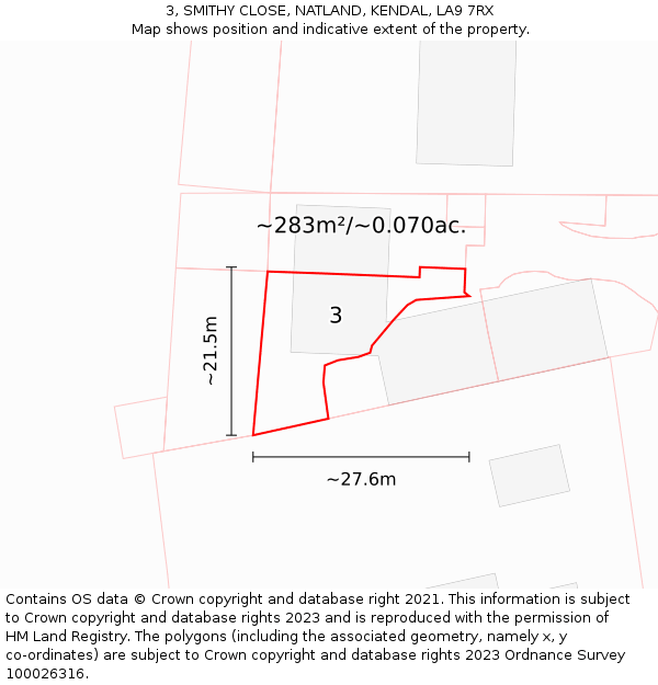 3, SMITHY CLOSE, NATLAND, KENDAL, LA9 7RX: Plot and title map