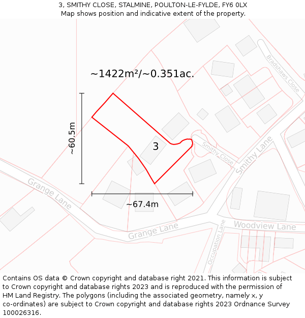 3, SMITHY CLOSE, STALMINE, POULTON-LE-FYLDE, FY6 0LX: Plot and title map