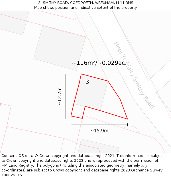 3, SMITHY ROAD, COEDPOETH, WREXHAM, LL11 3NS: Plot and title map