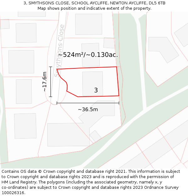 3, SMYTHSONS CLOSE, SCHOOL AYCLIFFE, NEWTON AYCLIFFE, DL5 6TB: Plot and title map