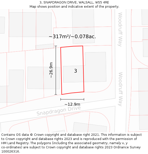 3, SNAPDRAGON DRIVE, WALSALL, WS5 4RE: Plot and title map