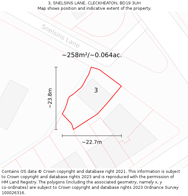 3, SNELSINS LANE, CLECKHEATON, BD19 3UH: Plot and title map