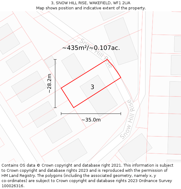 3, SNOW HILL RISE, WAKEFIELD, WF1 2UA: Plot and title map