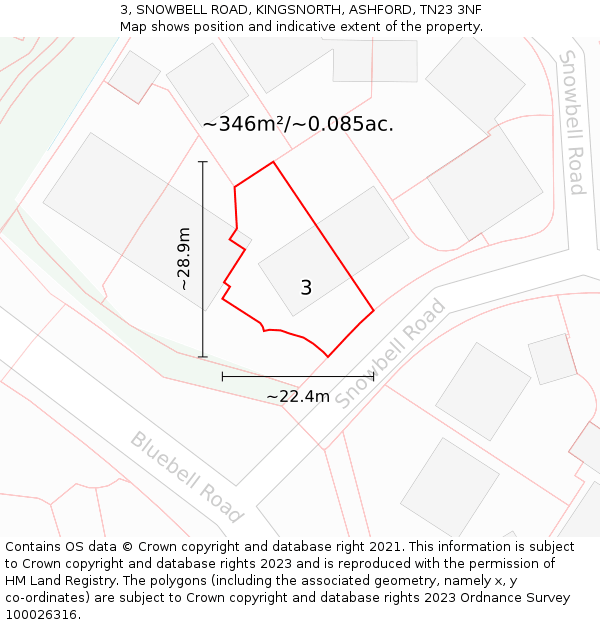 3, SNOWBELL ROAD, KINGSNORTH, ASHFORD, TN23 3NF: Plot and title map