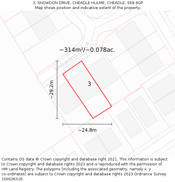 3, SNOWDON DRIVE, CHEADLE HULME, CHEADLE, SK8 6GP: Plot and title map