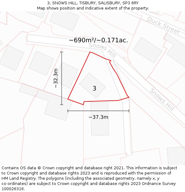 3, SNOWS HILL, TISBURY, SALISBURY, SP3 6RY: Plot and title map