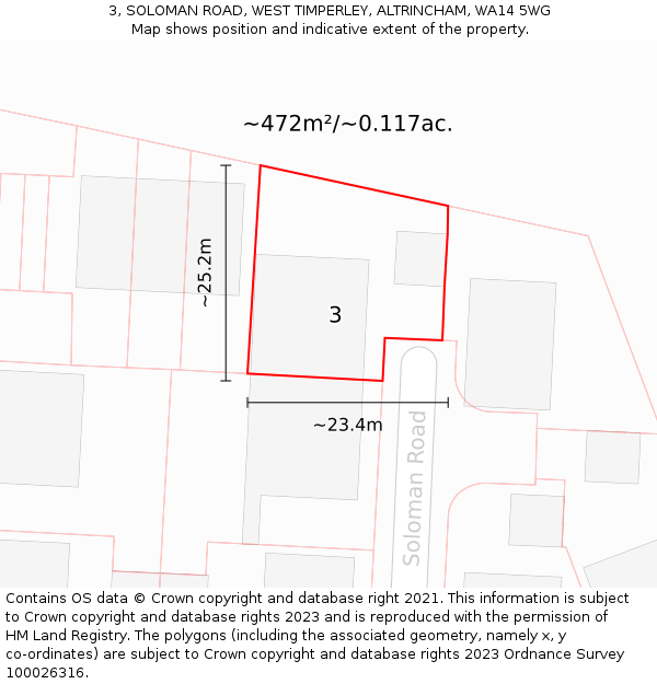 3, SOLOMAN ROAD, WEST TIMPERLEY, ALTRINCHAM, WA14 5WG: Plot and title map