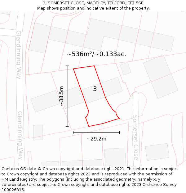 3, SOMERSET CLOSE, MADELEY, TELFORD, TF7 5SR: Plot and title map