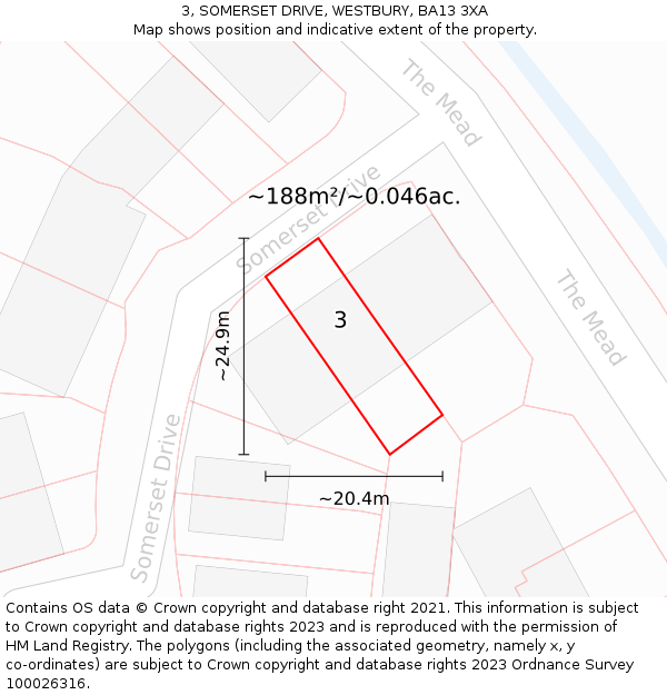 3, SOMERSET DRIVE, WESTBURY, BA13 3XA: Plot and title map