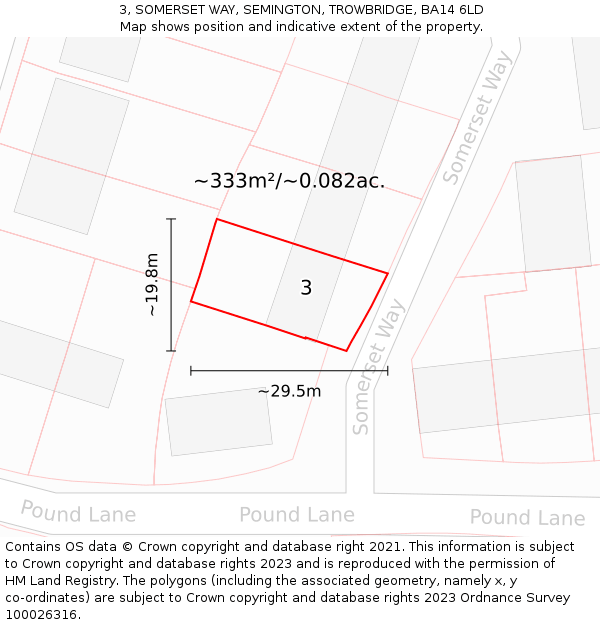 3, SOMERSET WAY, SEMINGTON, TROWBRIDGE, BA14 6LD: Plot and title map