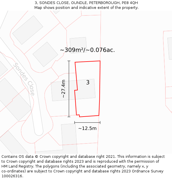 3, SONDES CLOSE, OUNDLE, PETERBOROUGH, PE8 4QH: Plot and title map