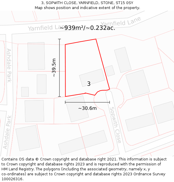 3, SOPWITH CLOSE, YARNFIELD, STONE, ST15 0SY: Plot and title map