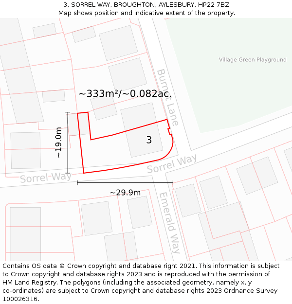 3, SORREL WAY, BROUGHTON, AYLESBURY, HP22 7BZ: Plot and title map