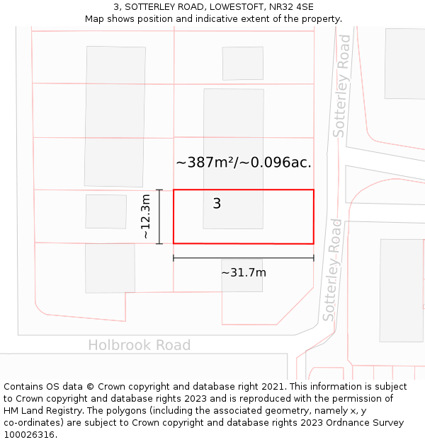 3, SOTTERLEY ROAD, LOWESTOFT, NR32 4SE: Plot and title map