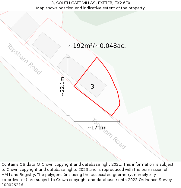 3, SOUTH GATE VILLAS, EXETER, EX2 6EX: Plot and title map