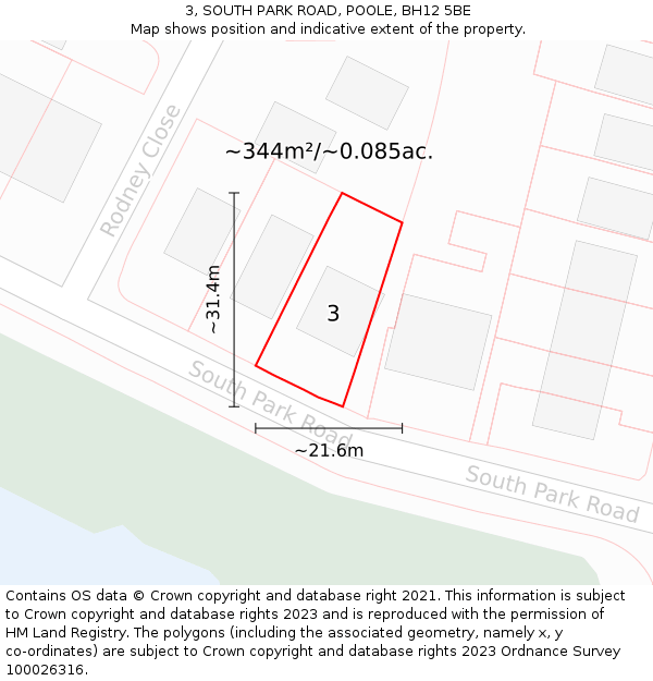 3, SOUTH PARK ROAD, POOLE, BH12 5BE: Plot and title map