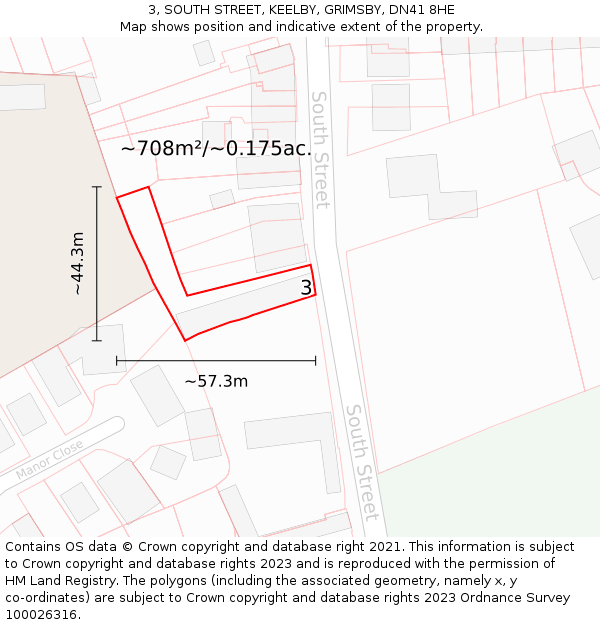 3, SOUTH STREET, KEELBY, GRIMSBY, DN41 8HE: Plot and title map