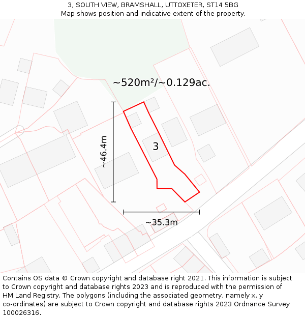 3, SOUTH VIEW, BRAMSHALL, UTTOXETER, ST14 5BG: Plot and title map