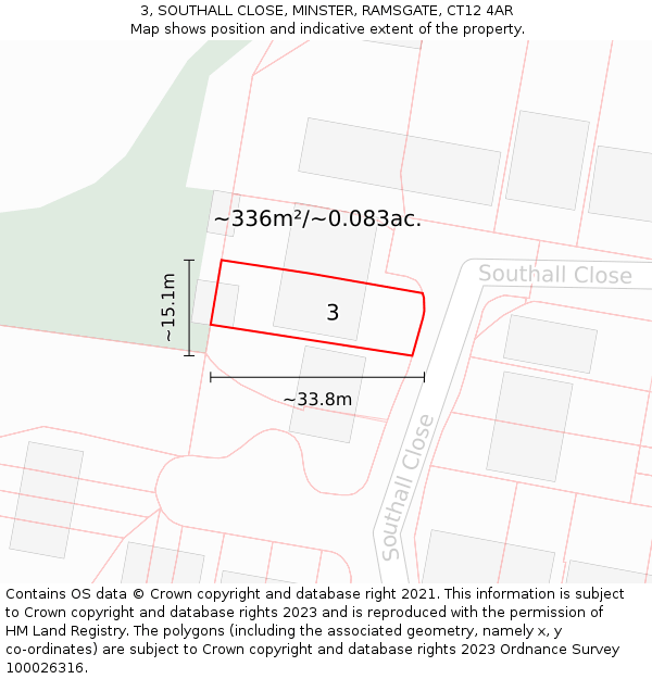 3, SOUTHALL CLOSE, MINSTER, RAMSGATE, CT12 4AR: Plot and title map