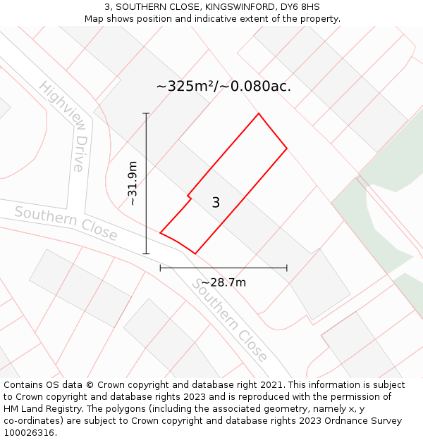 3, SOUTHERN CLOSE, KINGSWINFORD, DY6 8HS: Plot and title map