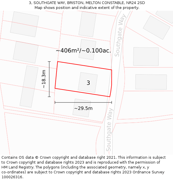 3, SOUTHGATE WAY, BRISTON, MELTON CONSTABLE, NR24 2SD: Plot and title map