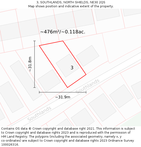 3, SOUTHLANDS, NORTH SHIELDS, NE30 2QS: Plot and title map