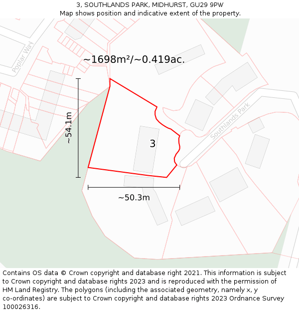 3, SOUTHLANDS PARK, MIDHURST, GU29 9PW: Plot and title map