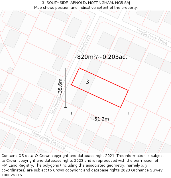 3, SOUTHSIDE, ARNOLD, NOTTINGHAM, NG5 8AJ: Plot and title map