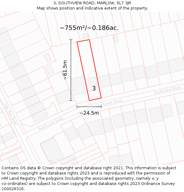 3, SOUTHVIEW ROAD, MARLOW, SL7 3JR: Plot and title map