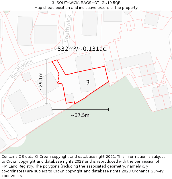 3, SOUTHWICK, BAGSHOT, GU19 5QR: Plot and title map