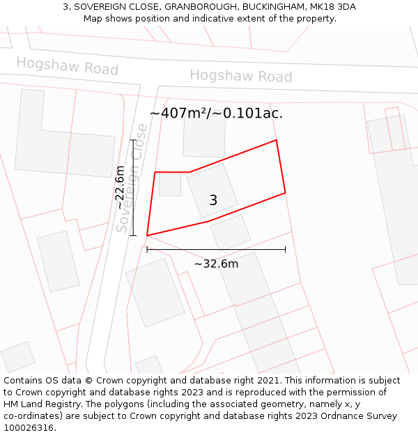 3, SOVEREIGN CLOSE, GRANBOROUGH, BUCKINGHAM, MK18 3DA: Plot and title map