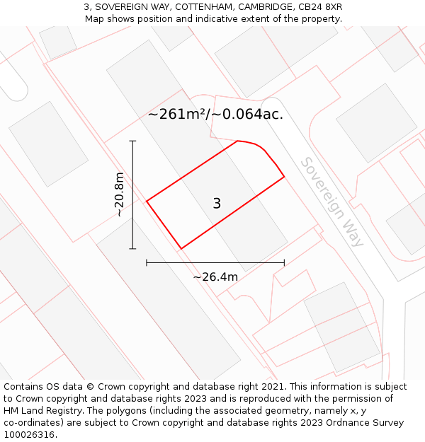 3, SOVEREIGN WAY, COTTENHAM, CAMBRIDGE, CB24 8XR: Plot and title map