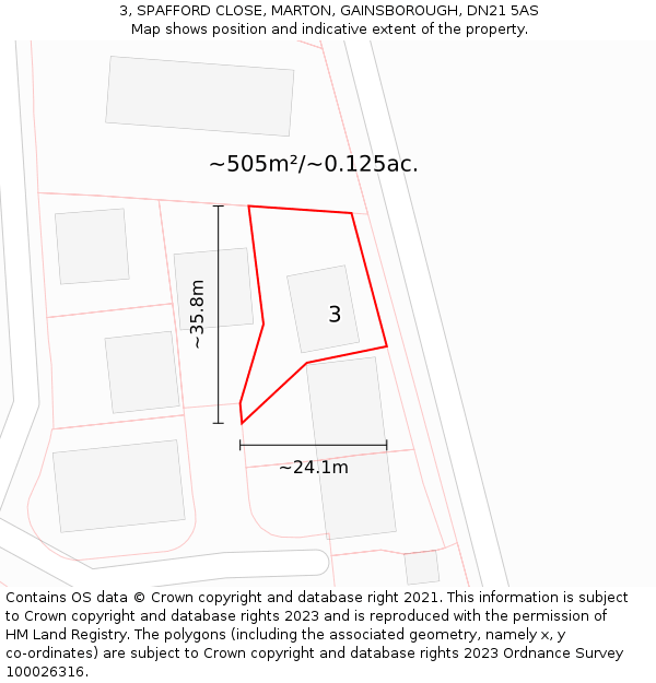3, SPAFFORD CLOSE, MARTON, GAINSBOROUGH, DN21 5AS: Plot and title map