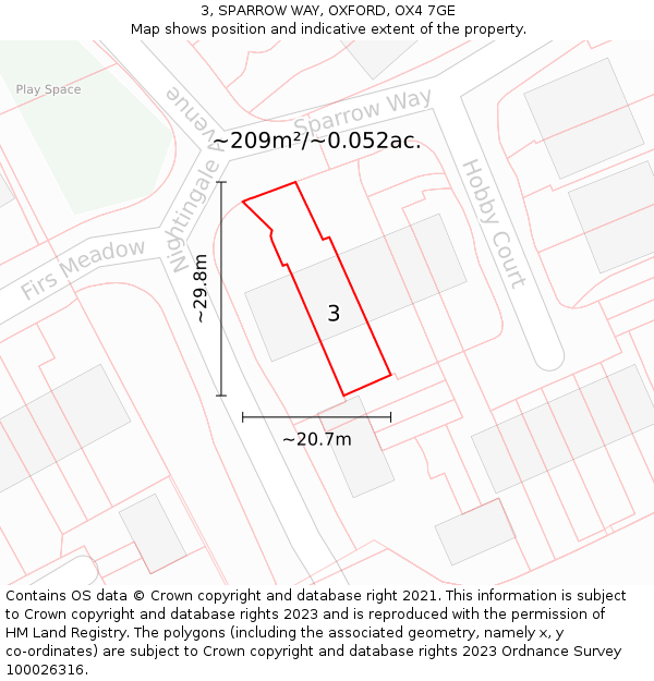 3, SPARROW WAY, OXFORD, OX4 7GE: Plot and title map