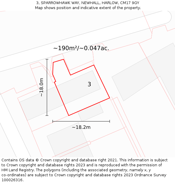 3, SPARROWHAWK WAY, NEWHALL, HARLOW, CM17 9GY: Plot and title map