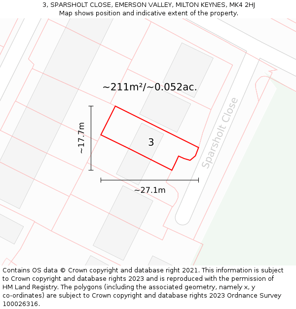 3, SPARSHOLT CLOSE, EMERSON VALLEY, MILTON KEYNES, MK4 2HJ: Plot and title map